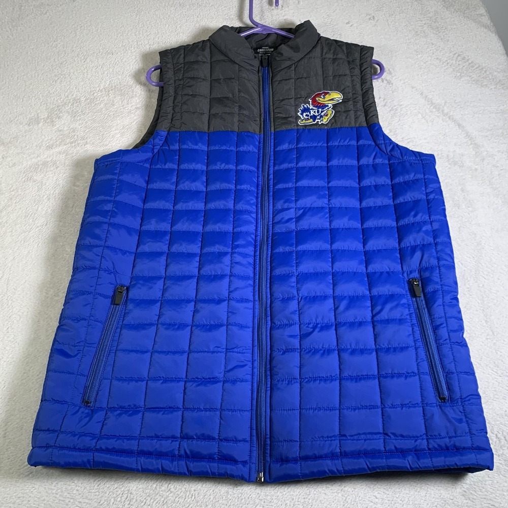 Kansas Jayhawks Vest Mens Large Blue Gray NCAA College Puffer Colosseum